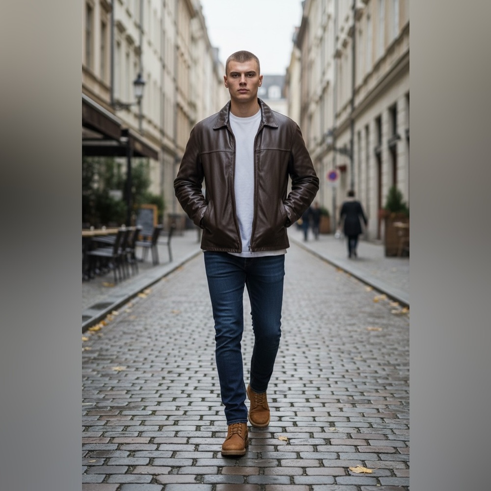 Perry Ellis Dark Brown quilted WARM Sporty Leather Jacket